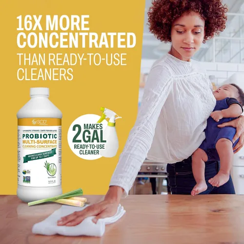 Vista 3 de Concentrado de limpieza probiótico multisuperficie, citronela – Base biológica certificada por USDA, microlimpia superficies hasta 7 días, botella
