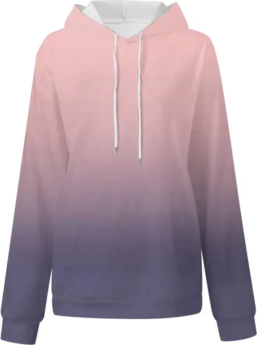Vista 3 de Sudaderas con capucha de manga larga para mujer, de gran tamaño, con estampado gráfico degradado, sudaderas casuales con bolsillo