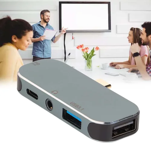 Vista 8 de Hub tipo C, 5 en 1 tipo C a PD, tipo C, USB3.1, AUX de 0.138 in, adaptador de concentrador USB C USB2.0 para Android para OS X