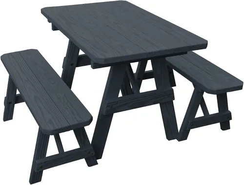 Vista 17 de Furniture Barn USA Pine - Mesa tradicional de 4 pies con 2 bancos, color negro