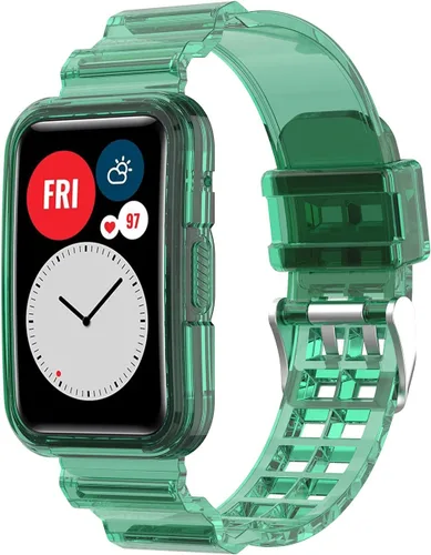 Vista 10 de Compatible con Huawei Watch Fit Band con funda, correa protectora de gelatina transparente para reloj Huawei, compatible con reloj inteligente Rosa