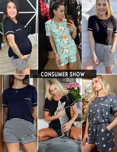 Vista 5 de Ekouaer Conjunto de pijama para mujer, 2 piezas, manga corta, ropa de dormir, suave, con bolsillos