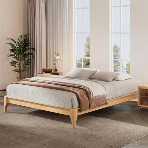 Vista 14 de Harper & Bright Designs Marco de cama de plataforma de bambú de tamaño matrimonial, cama de plataforma de madera de bajo perfil con cabecero, sin