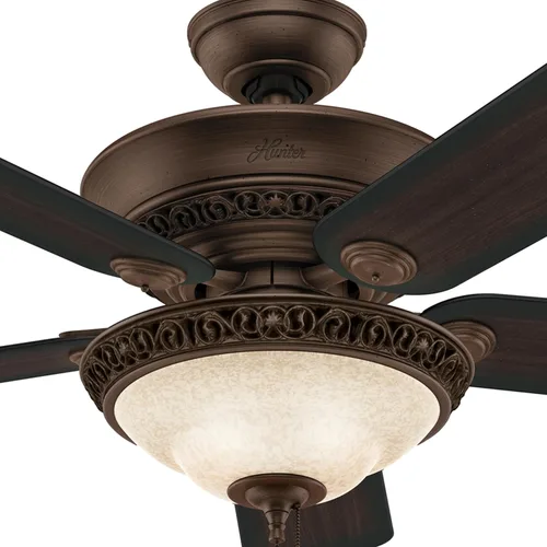 Vista 3 de Ventilador de techo con luz Hunter 53200, de 52 pulgadas, al estilo de campo italiano, color cacao