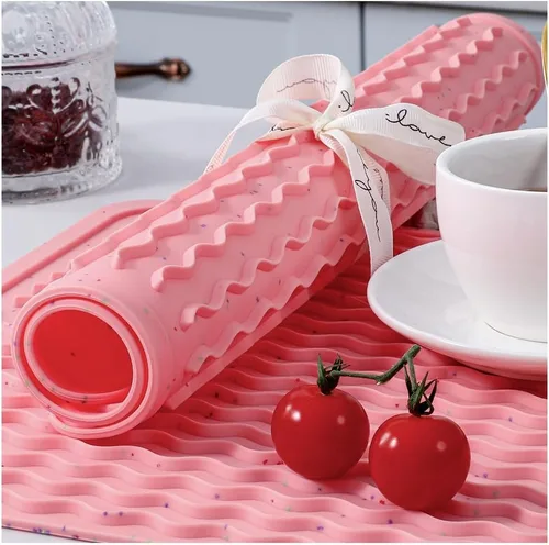 Vista 8 de CAKETIME Paquete de 2 tapetes de secado de platos de silicona multicolor para encimera de cocina, comedor, manteles individuales resistentes al