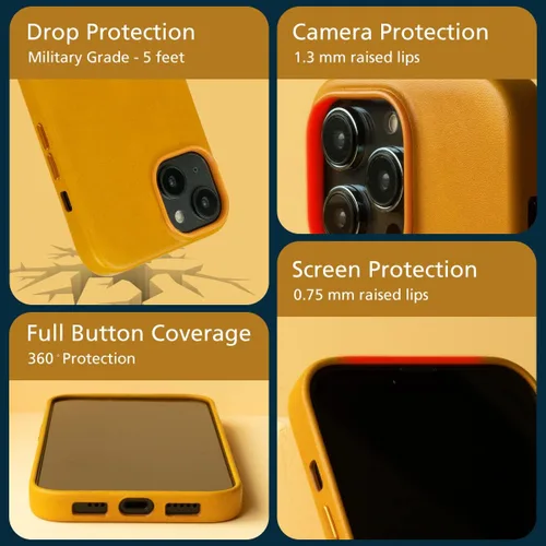 Vista 5 de alto Funda de cuero compatible con iPhone 15 Plus y 14 Plus, serie original, funda protectora de cuero italiano (6.7 pulgadas, marrón)