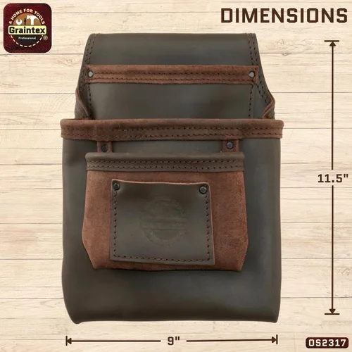 Vista 3 de Graintex OS2317 - Bolsa de 3 bolsillos para uñas y herramientas, cuero curtido con aceite de grano superior para enmarcadores, constructores