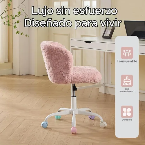 Vista 6 de Silla de tocador de piel sintética rosa bebé, silla de escritorio