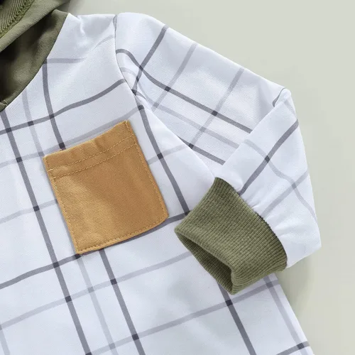 Vista 48 de Ropa de bebé niño 3 6 9 12 18 24M 3T Conjunto de pantalones con capucha patchwork sudadera con capucha pantalones de rayas traje de otoño invierno