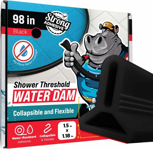 Vista 9 de Barrera de Agua para Umbral de Ducha de 39" - Bloqueador de Agua de Ducha Plegable Negro - Protector de Ducha para Ducha de Acceso Directo - Tope