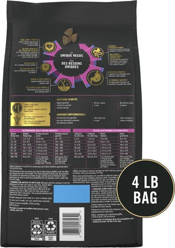 Vista 6 de Purina Pro Plan Comida para perros con piel sensible y estómago sensible Fórmula de harina de cordero y avena, bolsa de 4 libras