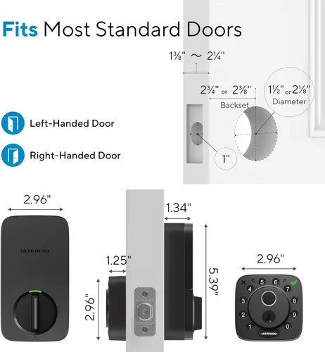 Vista 2 de ULTRALOQ Bolt - Cerradura inteligente de huellas dactilares con asa, juego de cerradura de puerta de entrada sin llave 7 en 1, cerrojo de seguridad