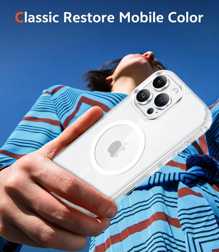 Vista 7 de FNTCASE Funda para iPhone 13 Pro-Max: Fundas magnéticas transparentes compatibles con Magsafe Slim anti amarillamiento protección contra caídas