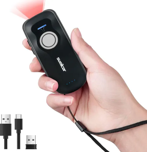 Vista 8 de Sumicor Escáner de código de barras inalámbrico, mini lector Bluetooth portátil, escáner láser 1D con indicador de nivel de batería, pequeño escáner