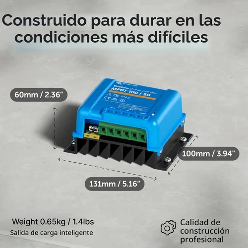 Vista 3 de Victron Energy BlueSolar MPPT Controlador de carga solar - Controladores de carga para paneles solares - 100V, 20 amperios, 48 voltios