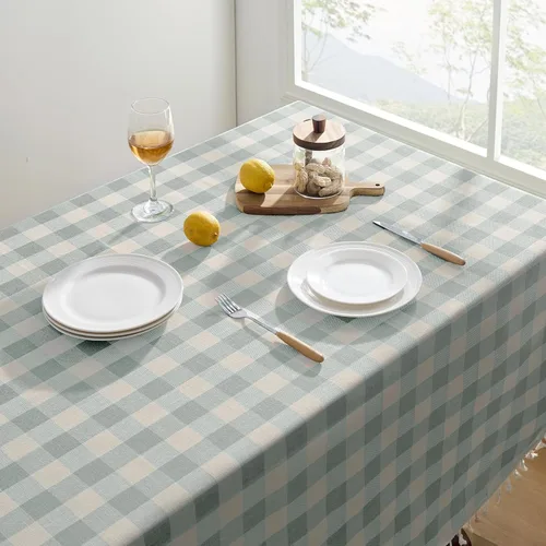 Vista 2 de Softalker Mantel cuadrado a cuadros, mantel de lino de algodón con borla, resistente a las arrugas, mantel a cuadros para cocina, comedor, fiesta