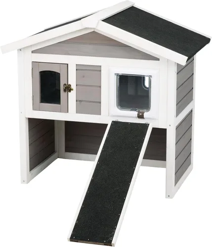 Vista 6 de TRIXIE Casa para gatos con balcón, casa elevada para gatos, refugio resistente a la intemperie, ideal para gatos y perros pequeños, 17.5 x 17.5 x