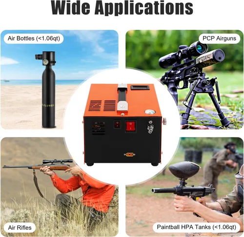 Vista 2 de Compresores de aire Pcp, compresor portátil de 12 V, 30 pistolas de aire de alta presión Mpa 250w Motor 12500rpm Ventilador de enfriamiento 4500psi