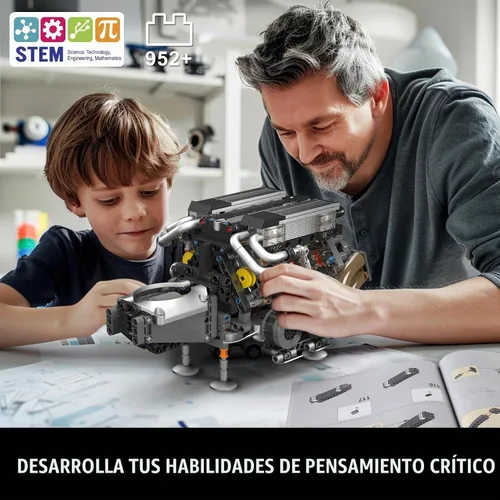 Vista 5 de Mould King Juegos de bloques de construcción de motor 10131 W16, kit de modelo de motor V8 que funciona, construye tu propio motor de modelo STEM