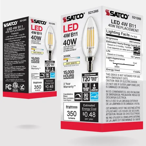 Vista 7 de Satco S21265 - Bombilla LED B11 de 4 W, 3000 K (2 bombillas)