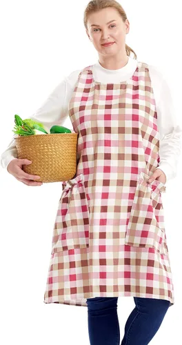 Vista 18 de Delantales grandes de talla grande para mujer con bolsillos de algodón y lino para hornear cocina