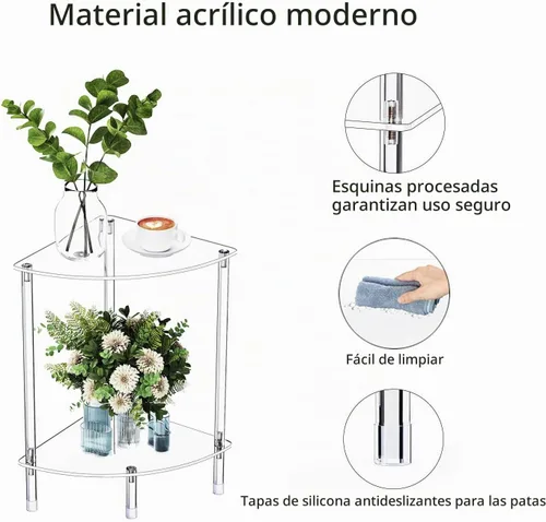 Vista 4 de Mesa auxiliar de acrílico triangular transparente para espacios pequeños, 11.81 pulgadas de largo x 11.81 pulgadas de ancho x 19.82 pulgadas