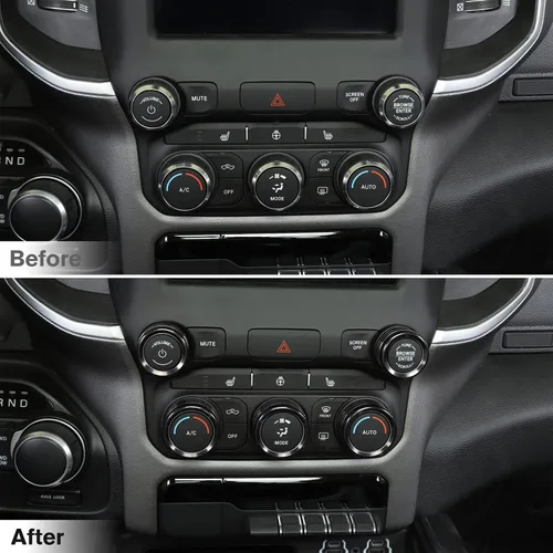 Vista 4 de Voodonala para Dodge RAM Cubierta de perilla del interruptor de aire acondicionado y radio de aluminio para la consola central para Dodge RAM Negro