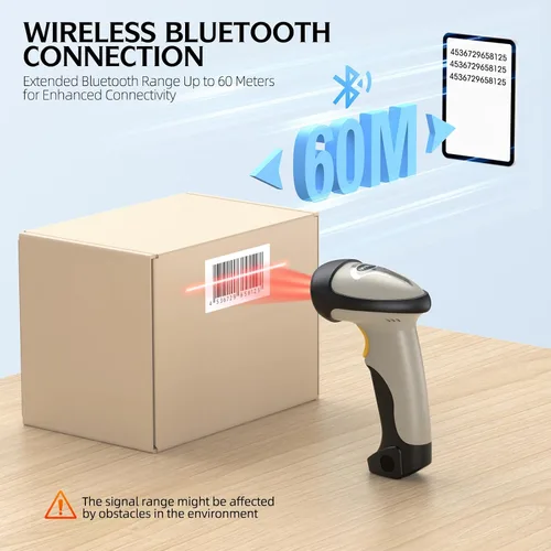 Vista 3 de TEEMI Escáner de código de barras Bluetooth 1D - Lector láser inalámbrico de mano para puntos de venta, inventario de almacén y seguimiento