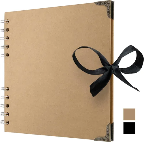 Vista 30 de Bstorify - Álbumes de fotos cuadrados de 36 páginas de 18 x 18 cm, papel kraft negro grueso, 250 g/m², libro de recuerdos, cierre de cinta, ideal