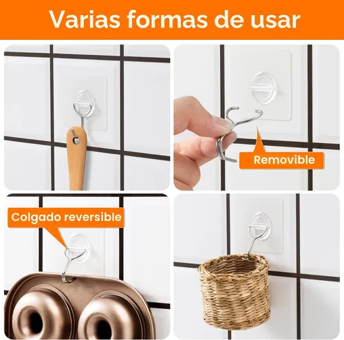 Vista 5 de Ganchos de Pared Adhesivos para Colgar de Servicio Pesado 33lb(Máx), Impermeables y Resistentes al Óxido Ganchos Autoadhesivos Transparentes
