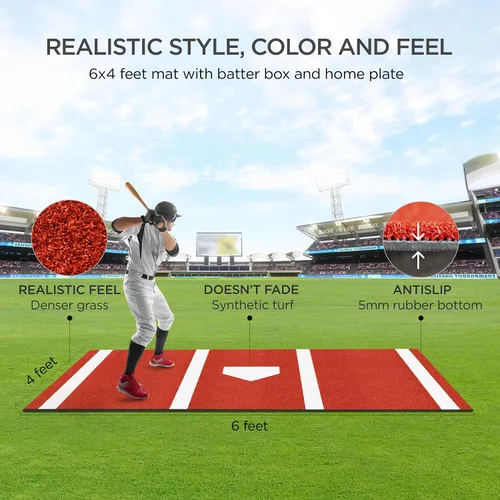 Vista 2 de Baseball Hitting Mat Baseball Batting Turf with Batters Box and Home Plate