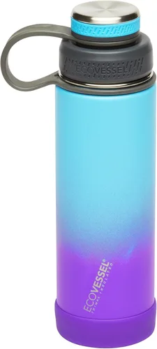 Vista 12 de EcoVessel Botella de agua de acero inoxidable con tapa doble aislada, botella de agua aislada con colador y protector de botella de silicona, taza