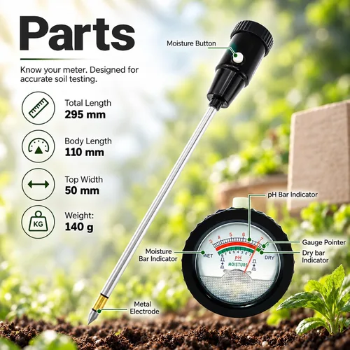 Vista 7 de Medidor de pH de suelo, medidor de sensor de humedad del suelo, probador de pH del suelo, kits de herramientas de jardinería para plantas, árboles