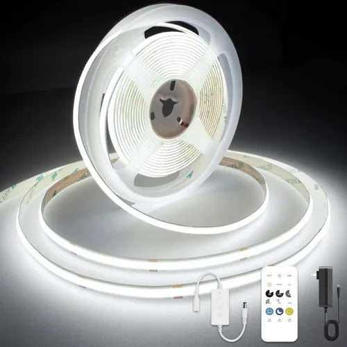 Vista 12 de AXMOTUT Tira de luces LED COB inteligentes de 9.84 pies, 24 V blanco cálido 2700 K, tiras de luz LED regulables, cinta de luz LED de alto brillo