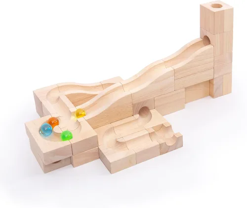 Vista 3 de Guidecraft Bloque de unidades Marble Run - 40 pc. Set: Bloques de aprendizaje educativo de madera de caucho, juguete STEM para niñas y niños