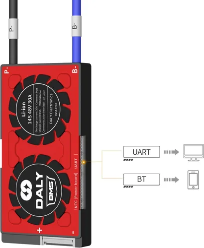 Vista 4 de DALY Smart BMS Li-ion 48V 14S 30A con comunicación UART, restablecimiento del módulo Bluetooth, puerto común para convertidor de potencia de litio