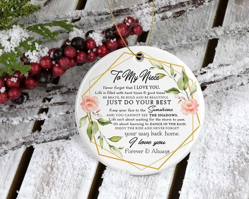 Vista 2 de HTDesigns Adorno de Navidad para sobrina – Regalo de sobrina de la tía – "Never Forget That I Love You" impreso en ambos lados