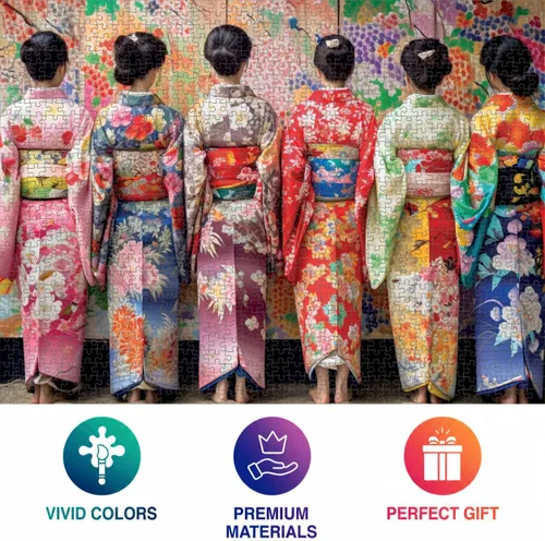 Vista 5 de Cross & Glory - Elegante kimono Beauties - Rompecabezas artístico de 1000 piezas para adultos Colores vibrantes Arte cultural Calidad premium