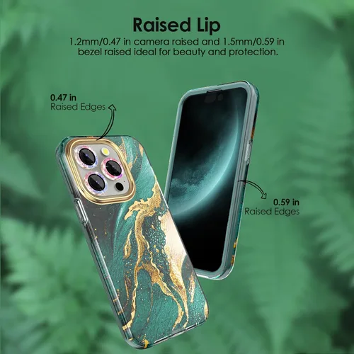 Vista 3 de SHEDEER Funda para iPhone 15 Pro con protector de cámara con purpurina y protector de pantalla, patrón elegante y antiamarillamiento, protección