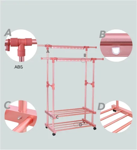 Vista 5 de UNNS Tendedero plegable para secar el suelo, 3 capas, plegable, soporte para ropa sucia, ruedas rodantes, adecuado para balcón, lavandería