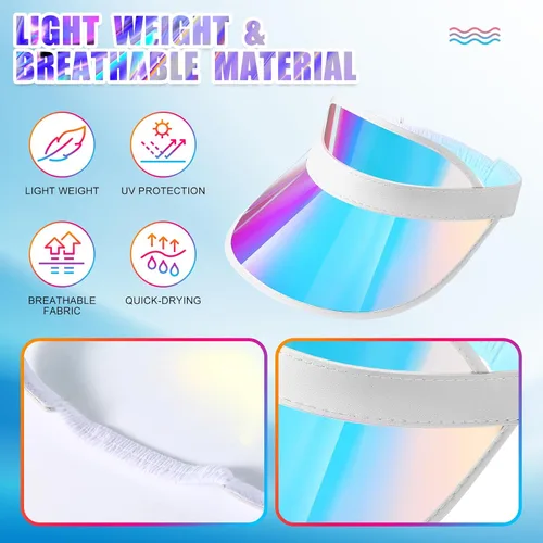 Vista 3 de Hercicy 12 viseras de verano para el sol, coloridas, transparentes, protección UV, visera de plástico para mujeres y hombres, golf, playa, fiesta