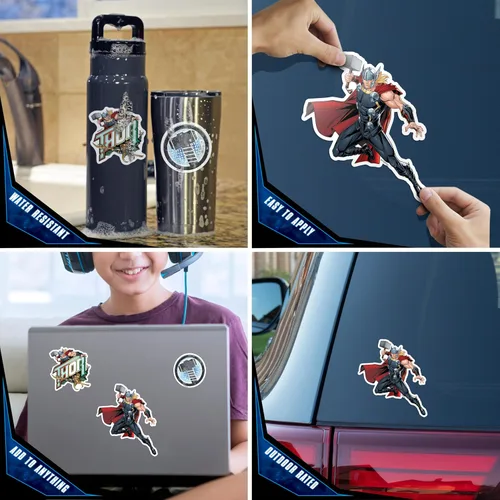 Vista 2 de Marvel Thor - Juego de 3 calcomanías de vinilo para exteriores, para automóvil, laptop, computadora, botella de agua, calcomanías de Marvel