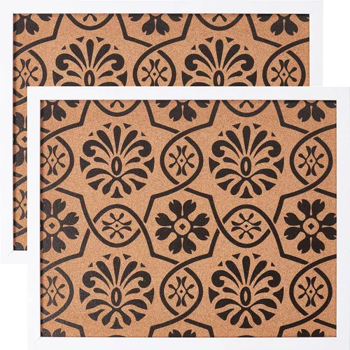 Vista 15 de Craig Frames Tablón de anuncios decorativo de corcho, 18.5 x 23 pulgadas, marco negro con patrón de flor de lis, juego de 2