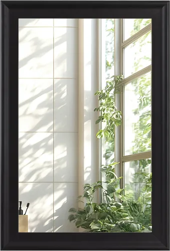 Vista 16 de Espejos redondos de 24 pulgadas, espejo de pared rústico decorativo de transición de nogal oscuro con grano de madera para baño, espejo de tocador
