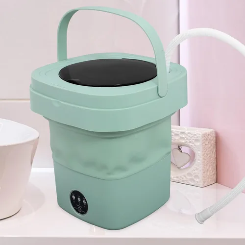 Vista 8 de NUOBESTY Mini lavadora plegable portátil con cesta de drenaje y múltiples modos de ahorro de espacio, diseño plegable para viajes, dormitorio
