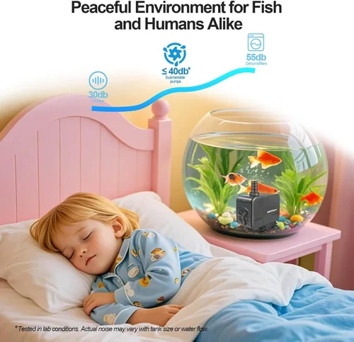 Vista 6 de Bomba de agua sumergible de 320 GPH (1200 L/H, 15 W), bomba de fuente silenciosa y de bajo consumo, para acuario, pecera, estanque, fuente, cascada