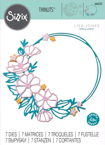 Vista 3 de Sizzix Thinlits - Juego de troqueles redondos florales, color plateado