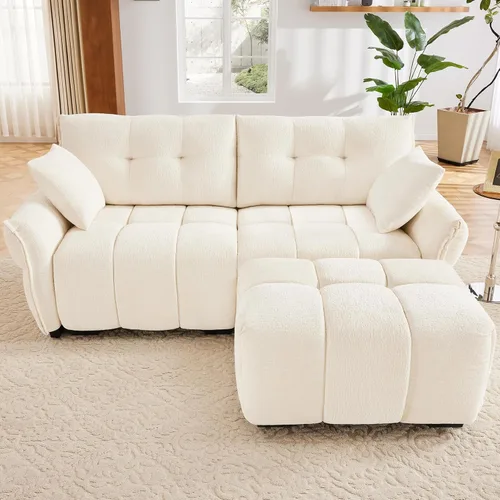 Vista 33 de Leyu&Hafort Sofá modular seccional, sofá modular Cloud con asiento profundo, moderno sofá modular con otomana móvil, sofá de felpilla con almohadas