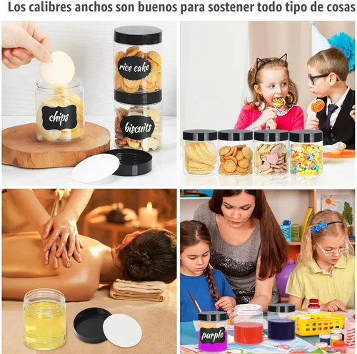 Vista 7 de Frascos con Tapas, 48 piezas Recipientes de Plástico de 8 oz con Tapas Etiquetas de Pluma A Prueba de Fugas Sin BPA Herméticos Rellenables Tapa
