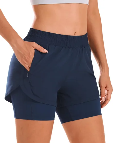 Vista 12 de Stelle Pantalones cortos de correr 2 en 1 para mujer, pantalones cortos deportivos de cintura alta, pantalones cortos de entrenamiento con forro